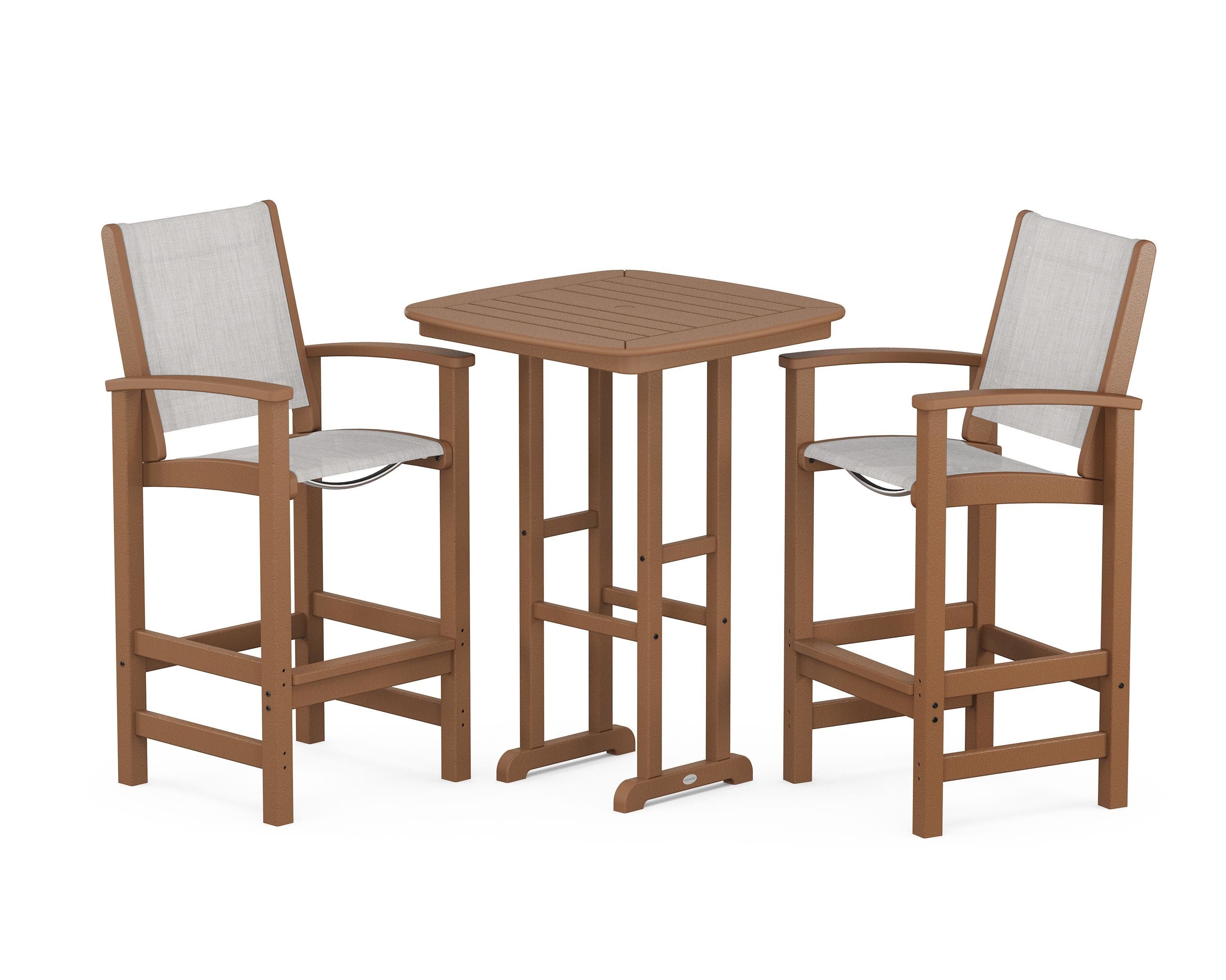 POLYWOOD® Coastal 3-Piece Bar Set in Teak / Parchment Sling
