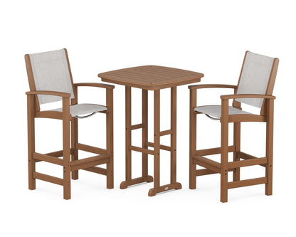POLYWOOD® Coastal 3-Piece Bar Set in Teak / Parchment Sling