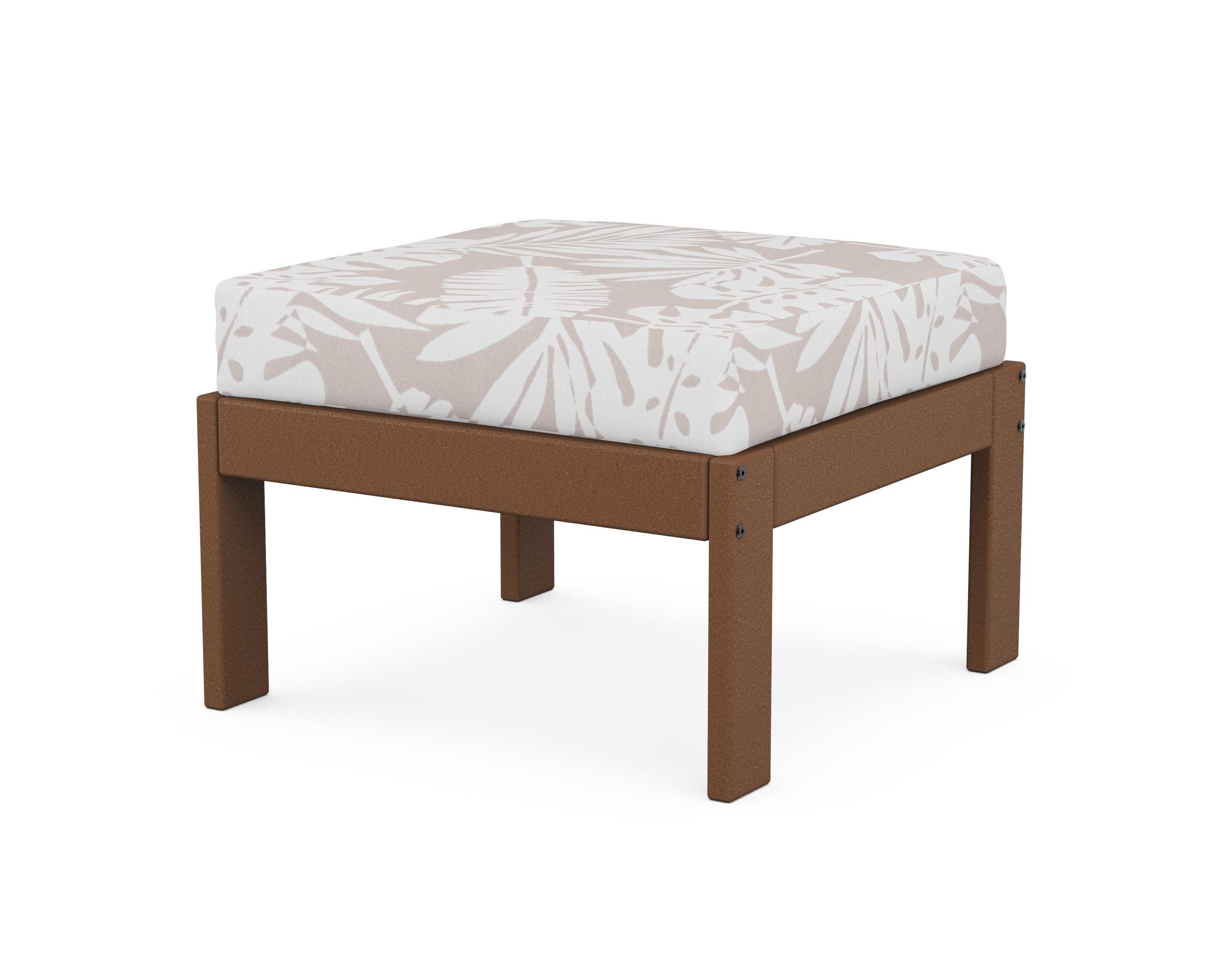 POLYWOOD® Vineyard Modular Ottoman in Teak / Leaf Dune Burlap