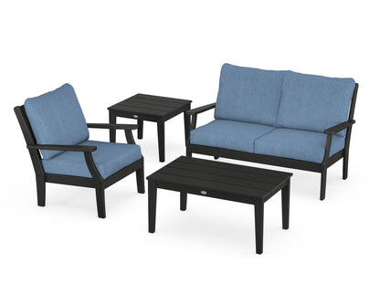 POLYWOOD® Braxton 4-Piece Deep Seating Set in Black / Sky Blue