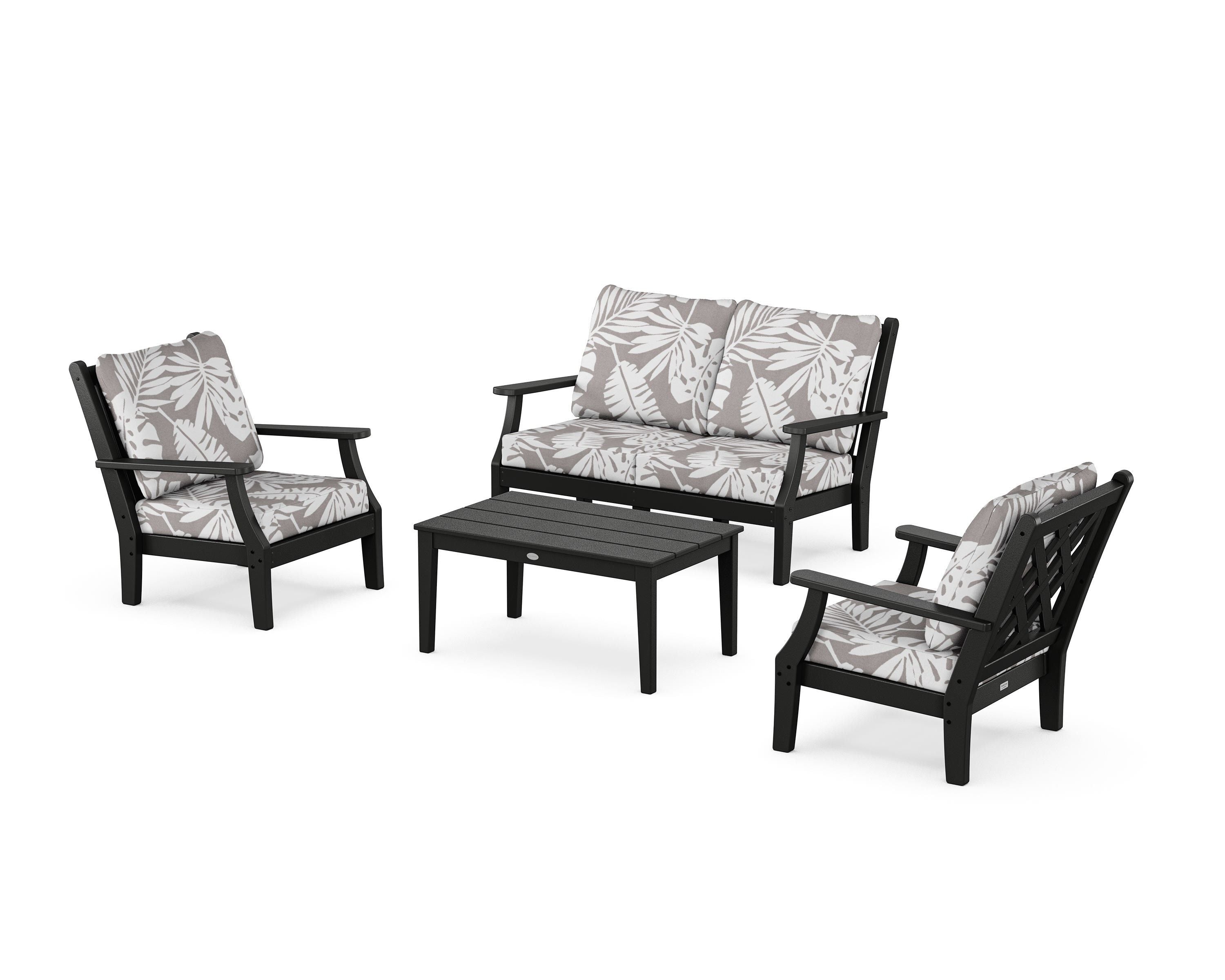 Country Living Wovendale 4-Piece Deep Seating Set with Loveseat in Black / Leaf Grey Mist