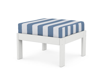 POLYWOOD® Vineyard Modular Ottoman in White / Cabana Stripe Sky Blue