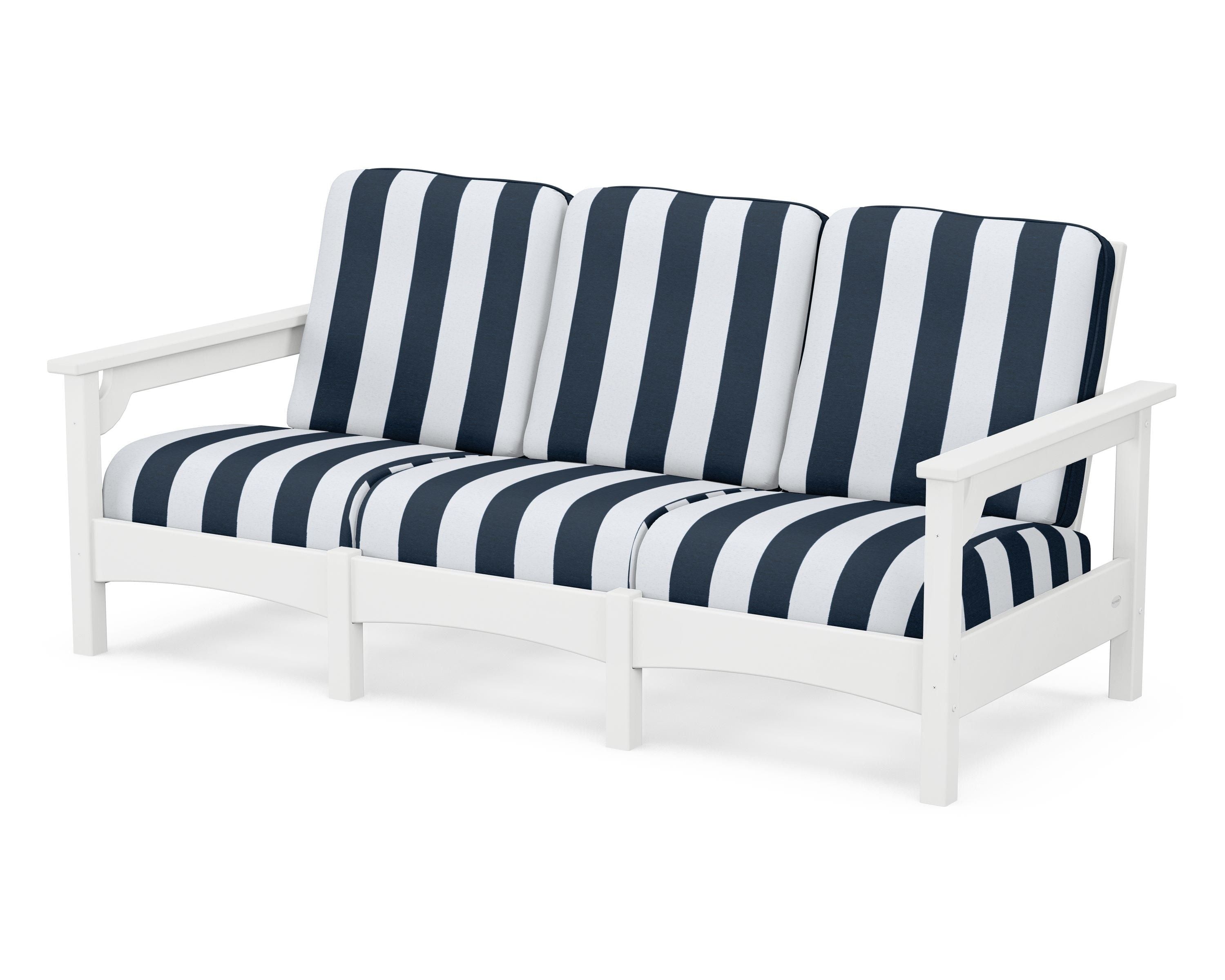 POLYWOOD® Club Sofa in White / Cabana Stripe Marine Indigo