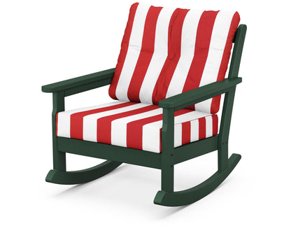 POLYWOOD® Vineyard Deep Seating Rocking Chair in Green / Cabana Stripe Crimson