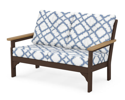 POLYWOOD® Vineyard Deep Seating Loveseat in Mahogany / Natural / Trellis Sky Blue