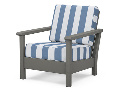 POLYWOOD® Harbour Deep Seating Chair in Slate Grey / Cabana Stripe Sky Blue