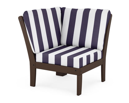 POLYWOOD® Braxton Modular Corner Chair in Mahogany / Cabana Stripe Navy