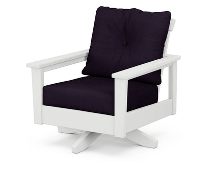 POLYWOOD® Prescott Deep Seating Swivel Chair in White / Navy Linen