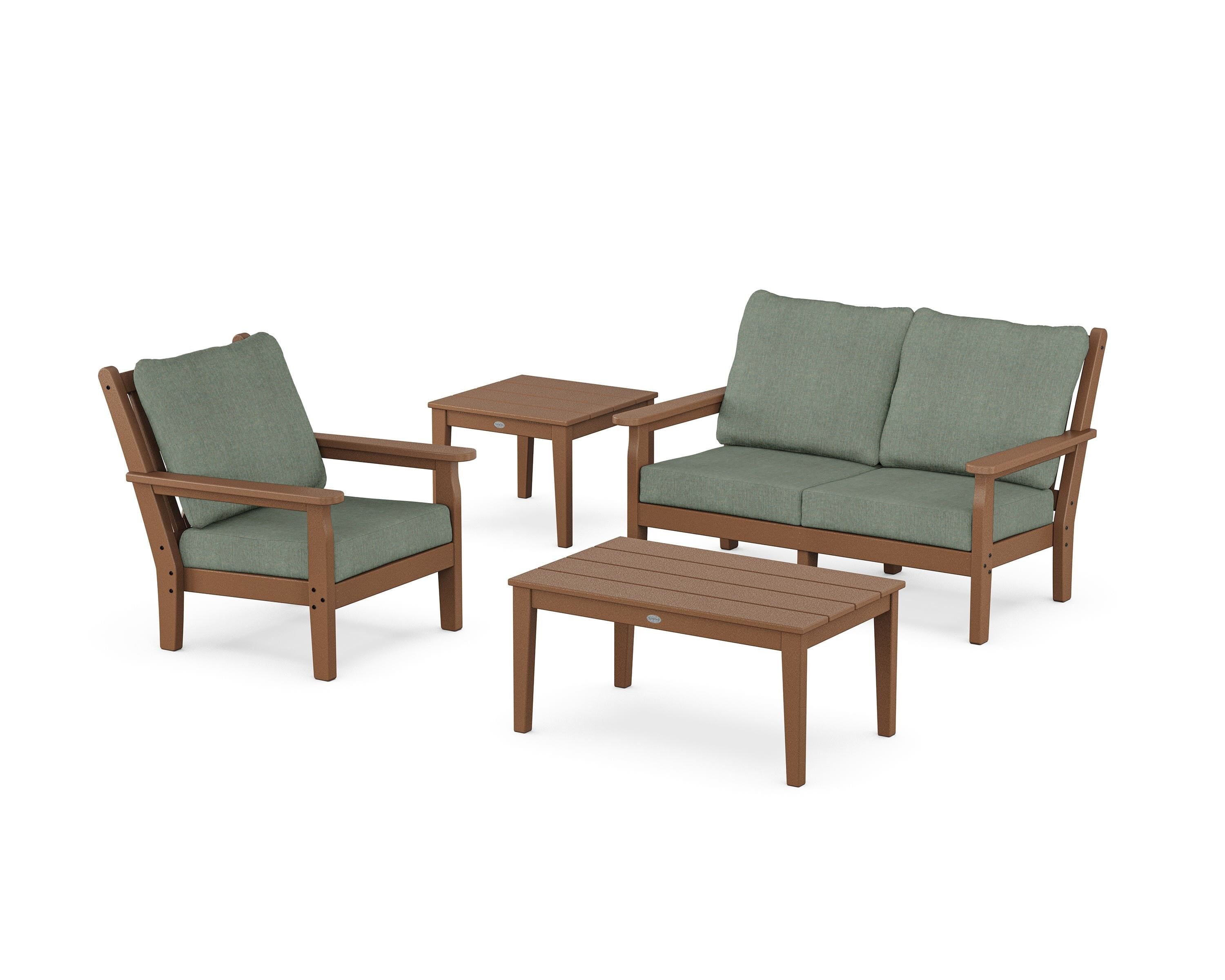 POLYWOOD® Chippendale 4-Piece Deep Seating Set in Teak / Cast Sage