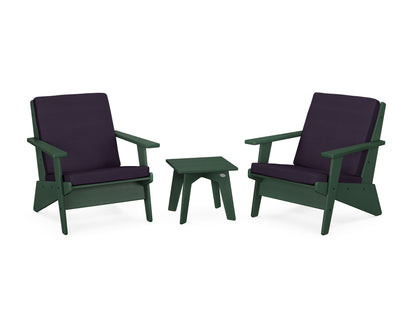 POLYWOOD® Riviera Modern Lounge 3-Piece Set in Green / Navy Linen
