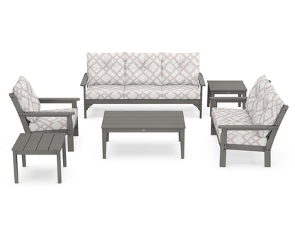 POLYWOOD® Vineyard 6-Piece Deep Seating Set in Slate Grey / Trellis Dune Burlap
