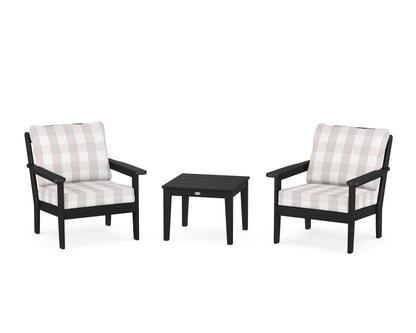 Country Living Cottage 3-Piece Deep Seating Set in Black / Buffalo Plaid Dune Burlap