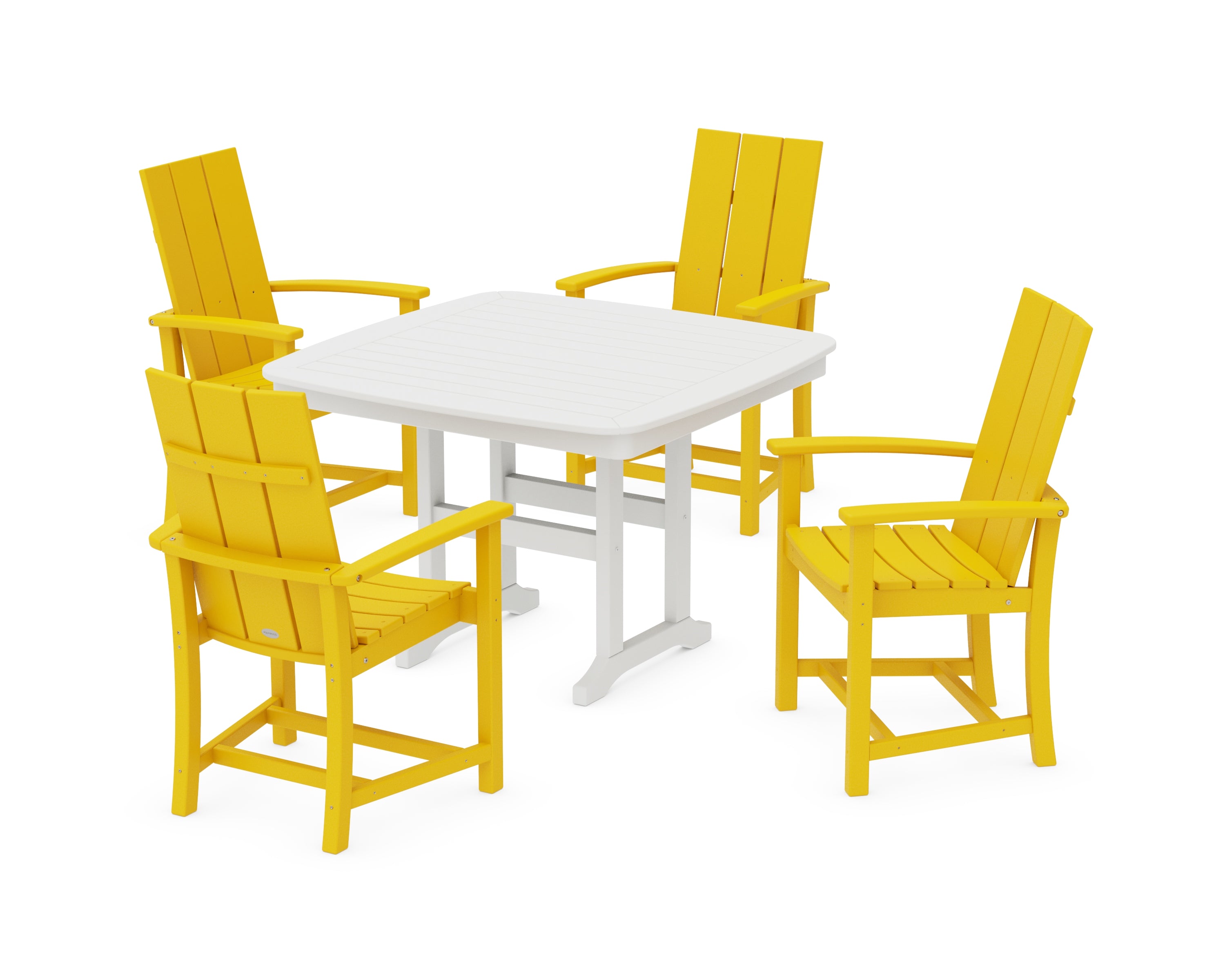 POLYWOOD® Modern Adirondack 5-Piece Dining Set with Trestle Legs in Lemon / White