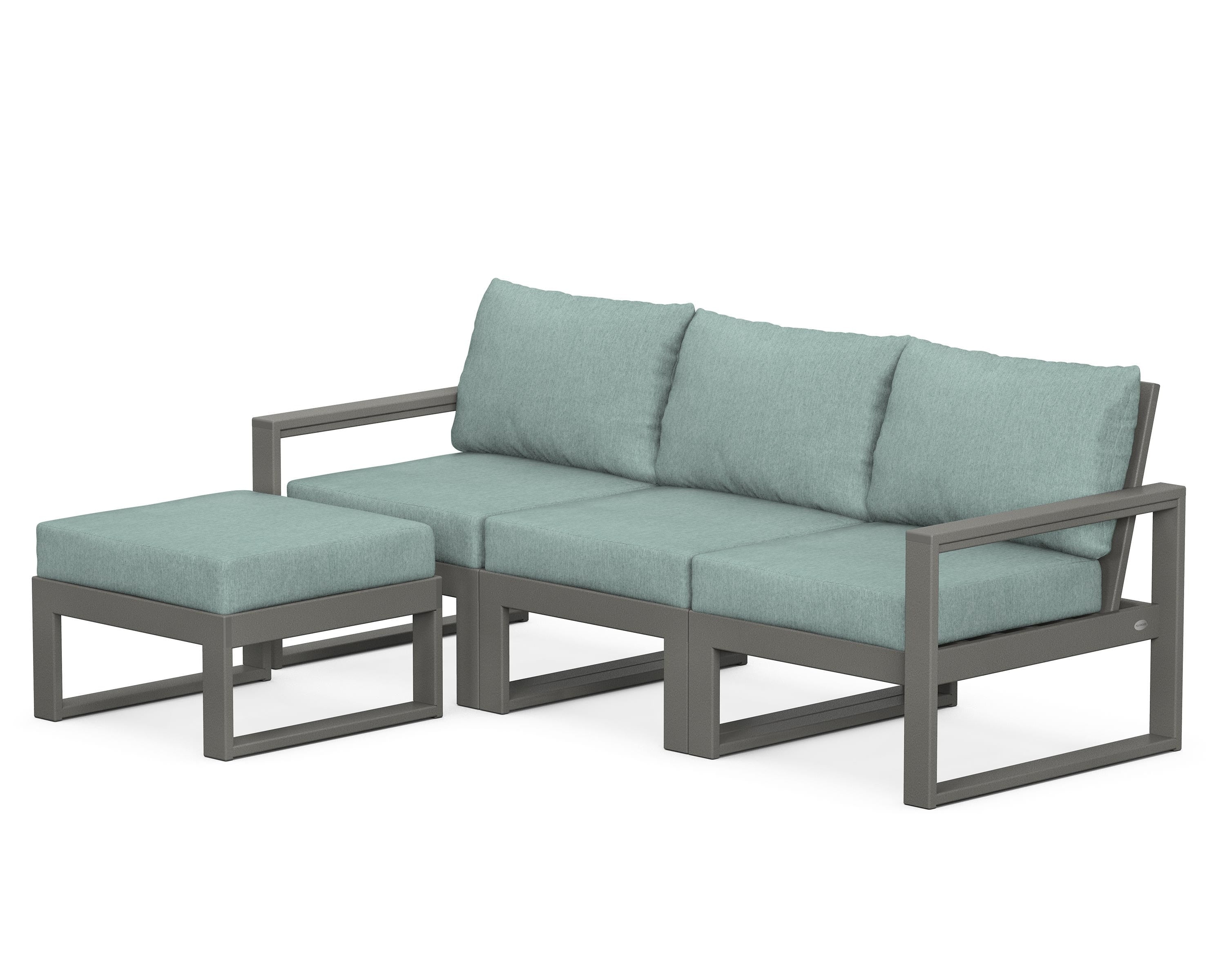 POLYWOOD® EDGE 4-Piece Modular Deep Seating Set with Ottoman in Slate Grey / Glacier Spa