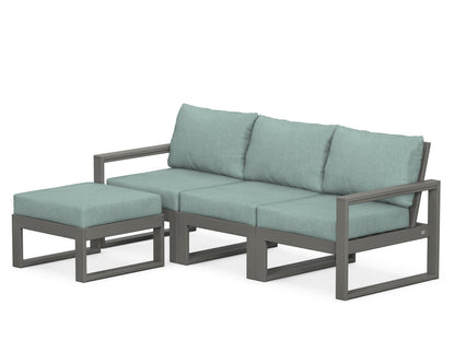 POLYWOOD® EDGE 4-Piece Modular Deep Seating Set with Ottoman in Slate Grey / Glacier Spa