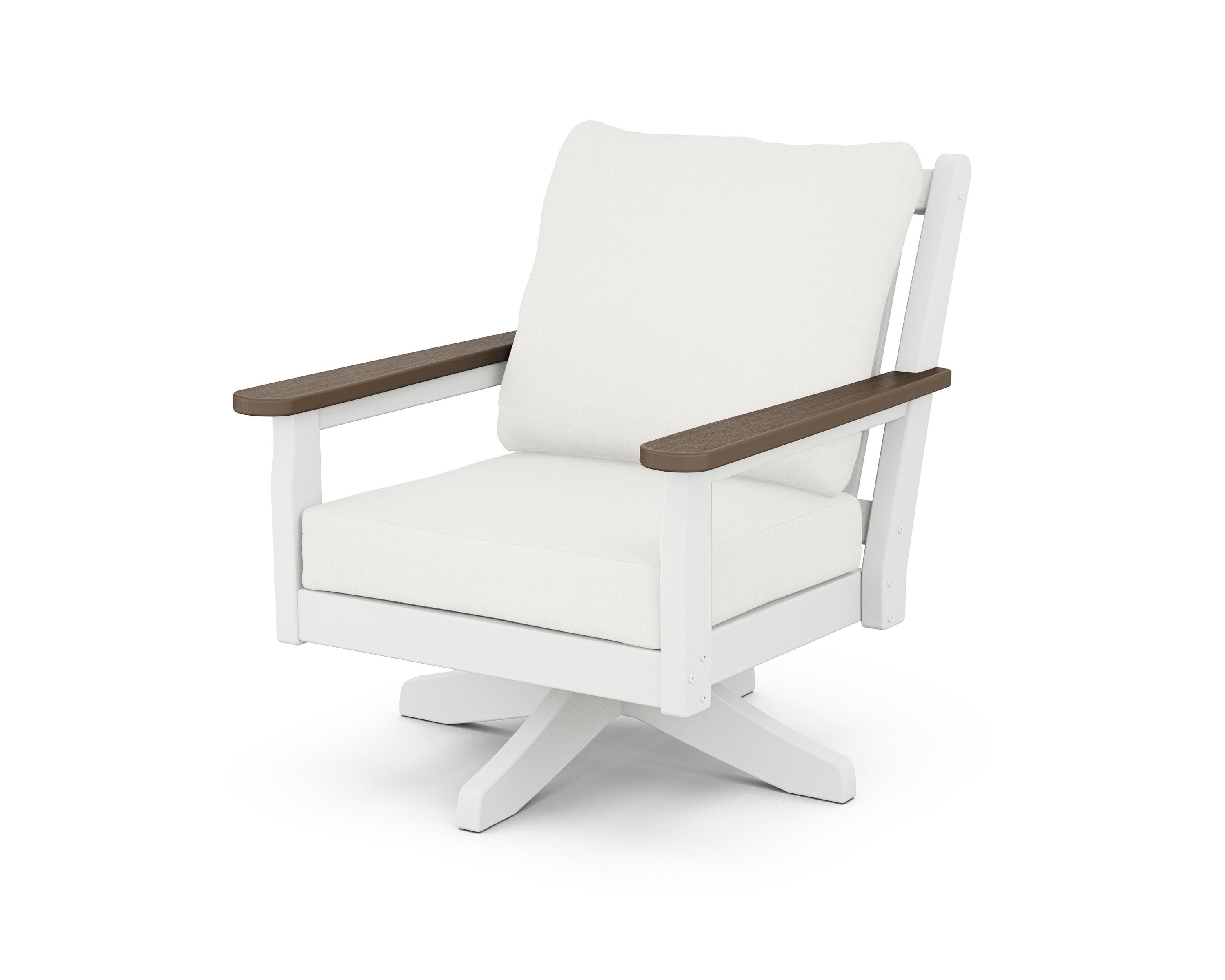 POLYWOOD® Chippendale Deep Seating Swivel Chair in White / Kona / Natural Linen