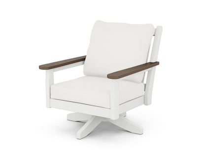POLYWOOD® Chippendale Deep Seating Swivel Chair in White / Kona / Natural Linen