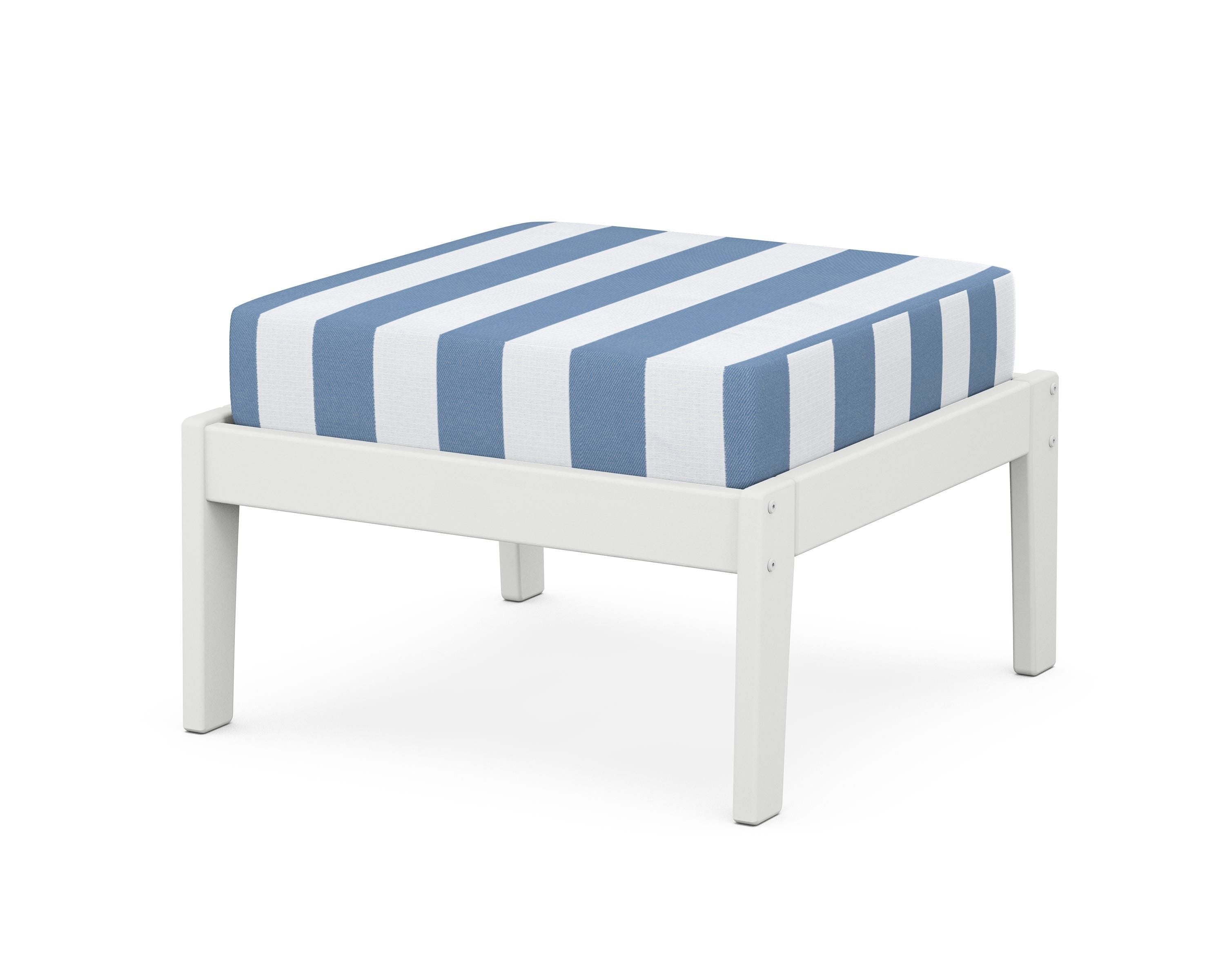 Unbranded Deep Seating Ottoman in White / Cabana Stripe Sky Blue