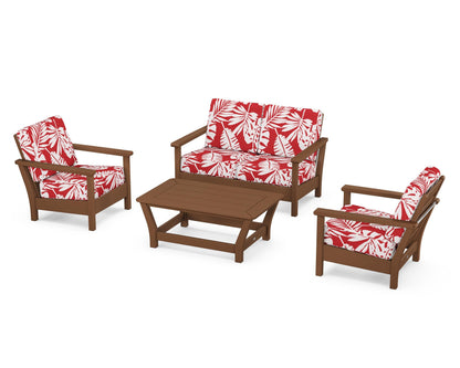 POLYWOOD® Harbour 4-Piece Deep Seating Set in Teak / Leaf Crimson