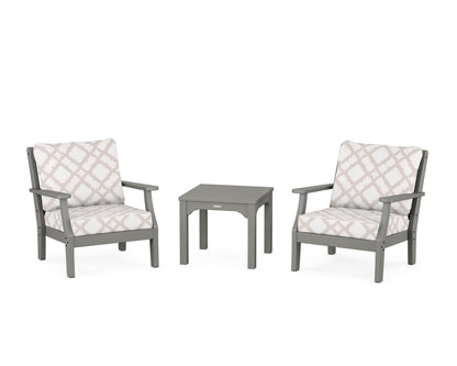 Martha Stewart by POLYWOOD® Chinoiserie 3-Piece Deep Seating Set in Slate Grey / Trellis Dune Burlap