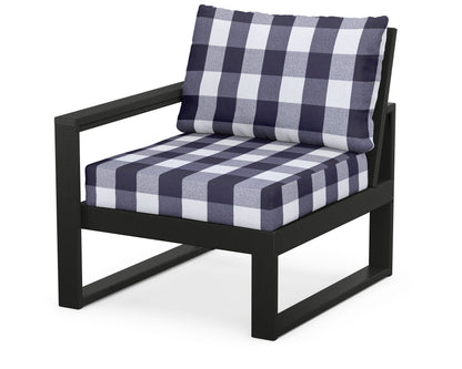 POLYWOOD® EDGE Modular Left Arm Chair in Black / Buffalo Plaid Navy
