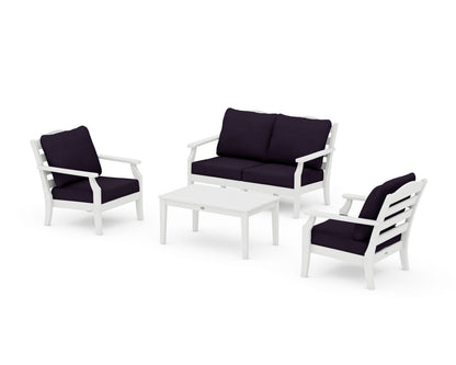 Draper James™ by  POLYWOOD® Savannah 4-Piece Deep Seating Set with Loveseat in White / Navy Linen