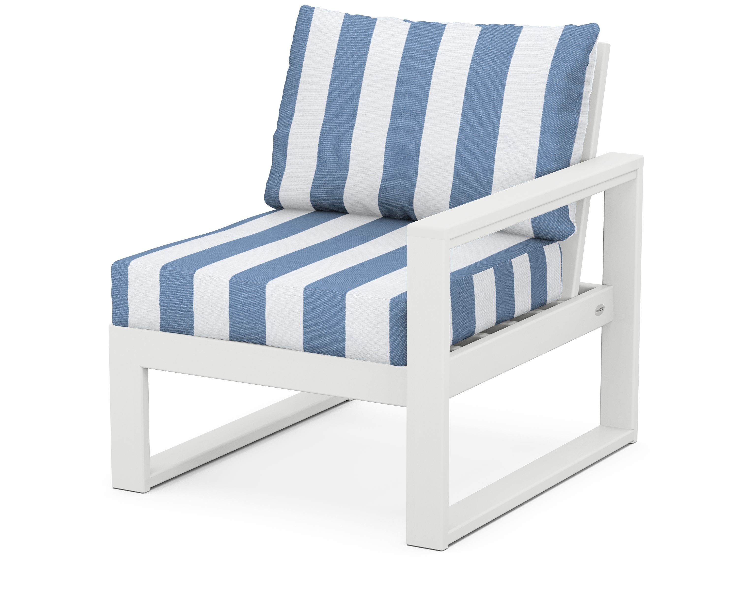 POLYWOOD® EDGE Modular Right Arm Chair in White / Cabana Stripe Sky Blue