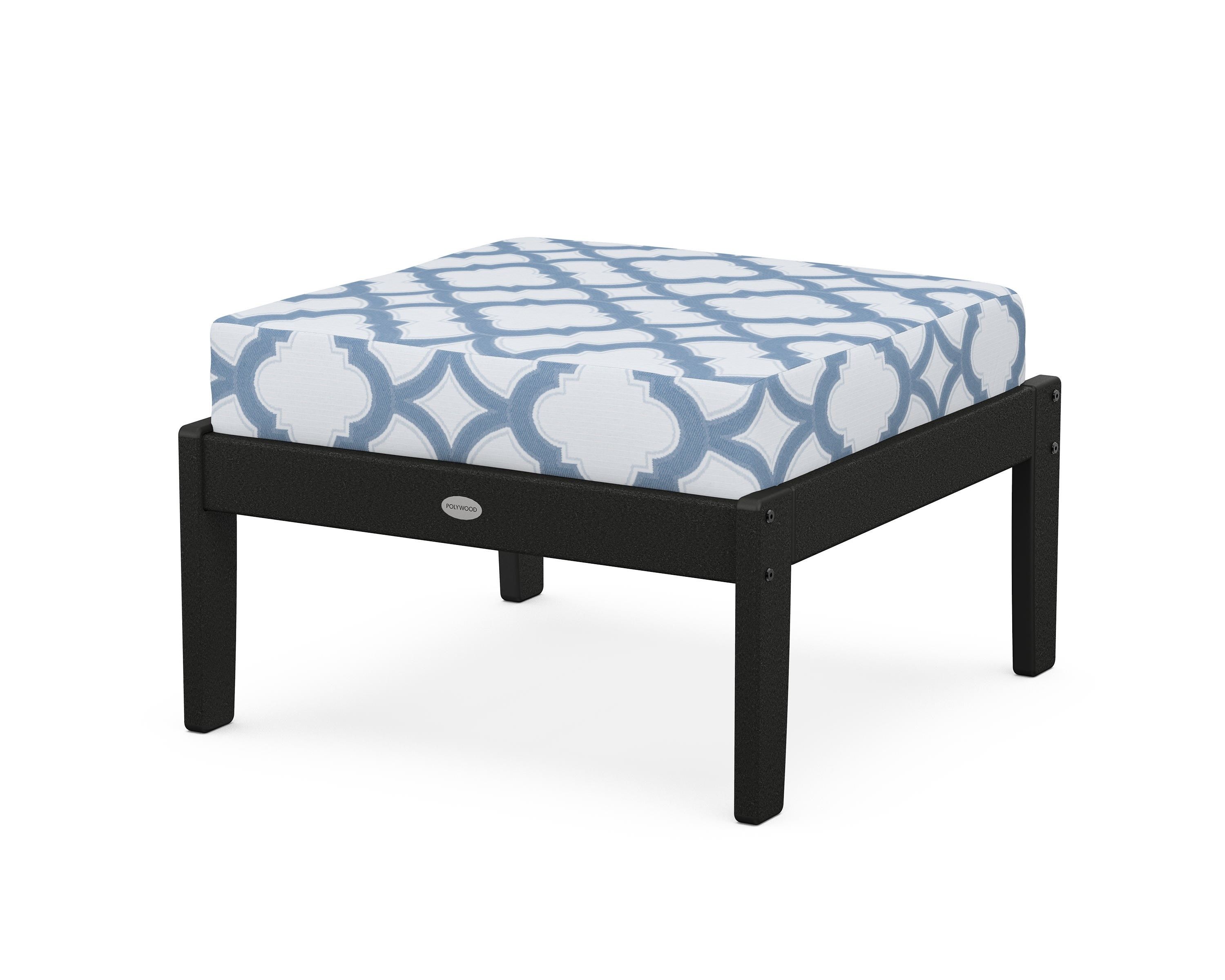 POLYWOOD® Braxton Deep Seating Ottoman in Black / Trellis Sky Blue