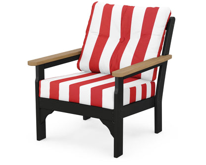 POLYWOOD® Vineyard Deep Seating Chair in Black / Natural / Cabana Stripe Crimson