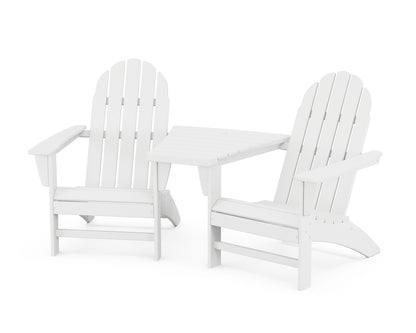POLYWOOD® Vineyard 3-Piece Adirondack Set with Angled Connecting Table in White