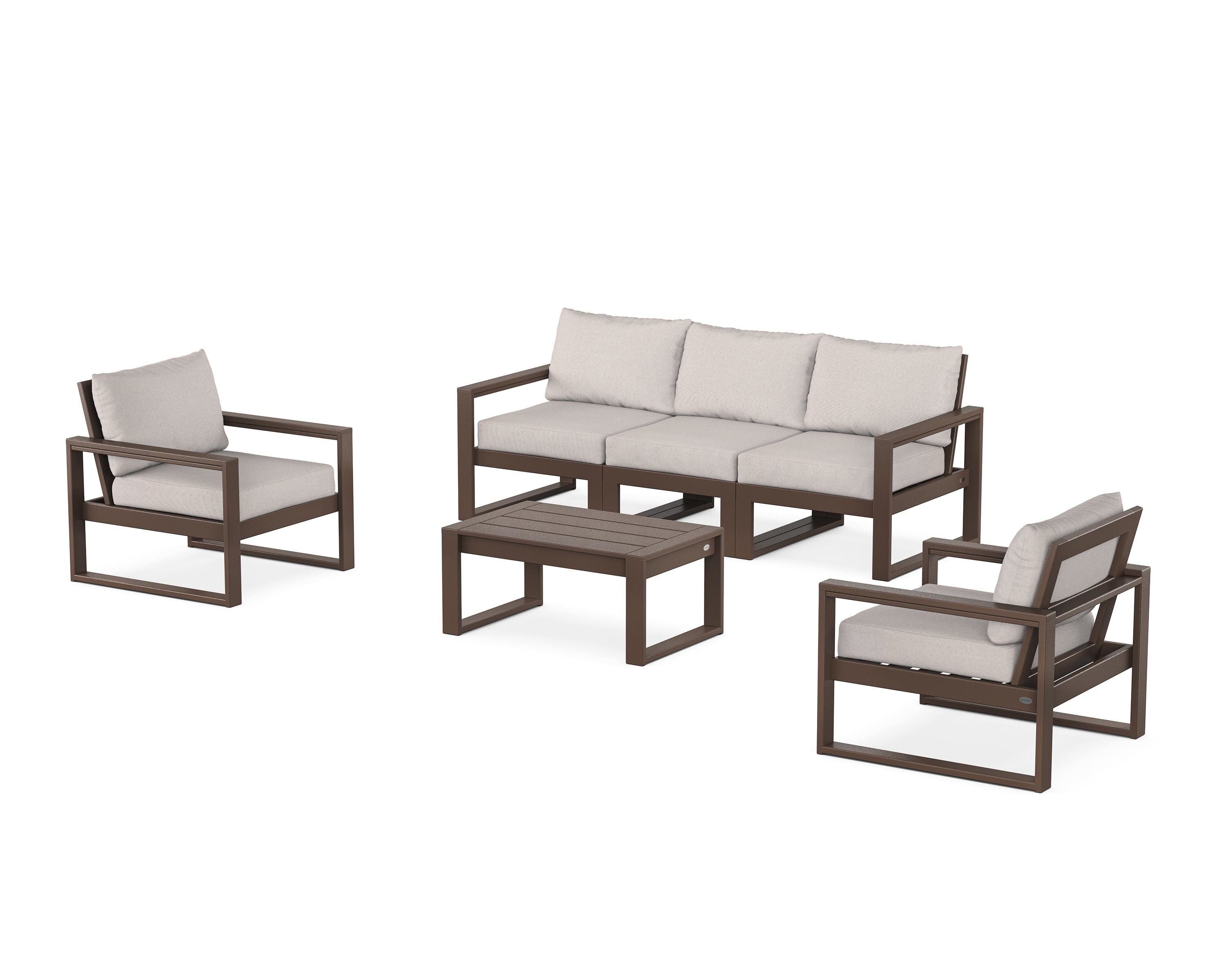POLYWOOD® EDGE Sectional 4-Piece Deep Seating Set with Sofa in Mahogany / Dune Burlap