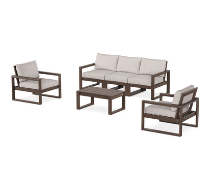 POLYWOOD® EDGE Sectional 4-Piece Deep Seating Set with Sofa in Mahogany / Dune Burlap