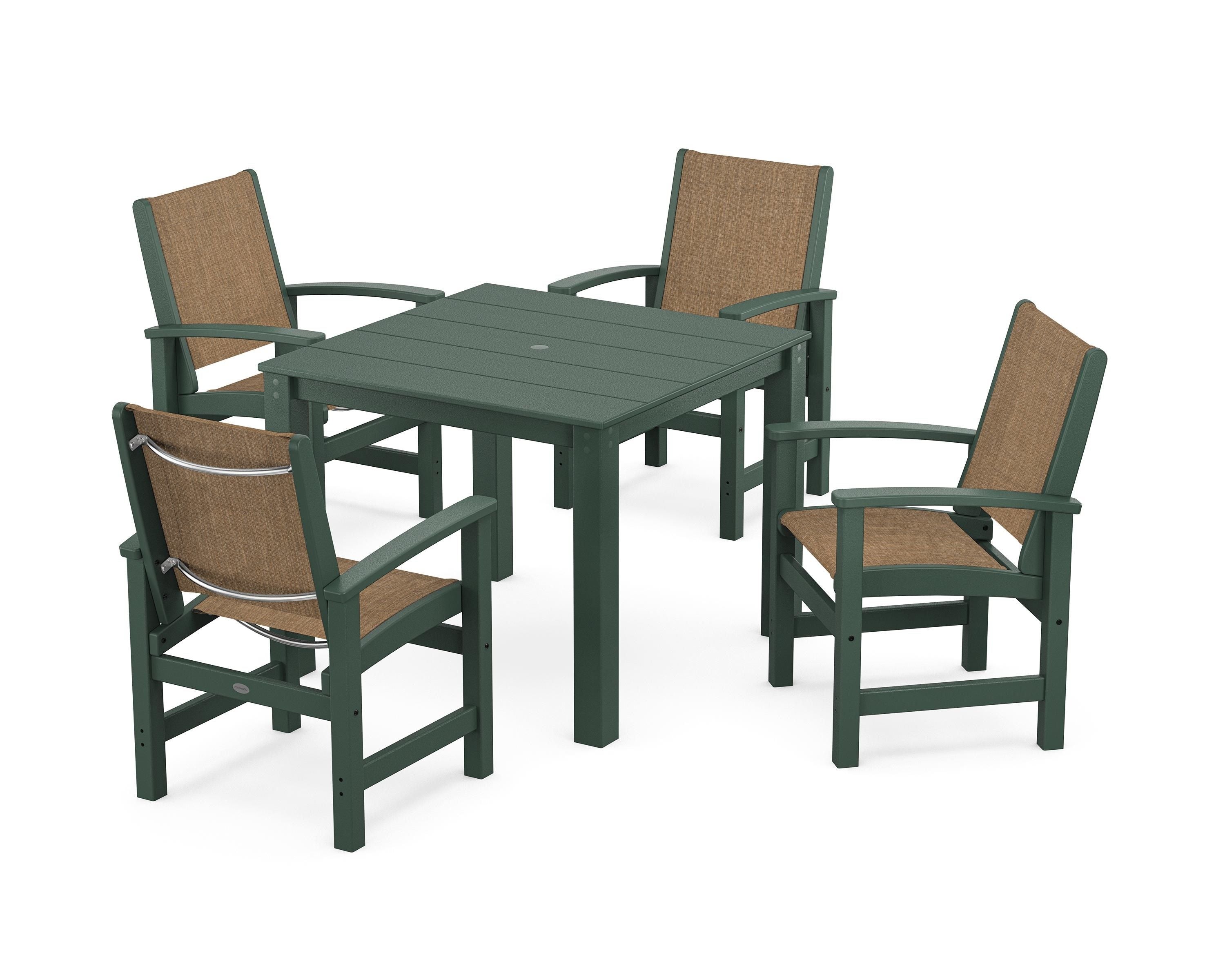POLYWOOD® Coastal 5-Piece Parsons Dining Set in Green / Burlap Sling