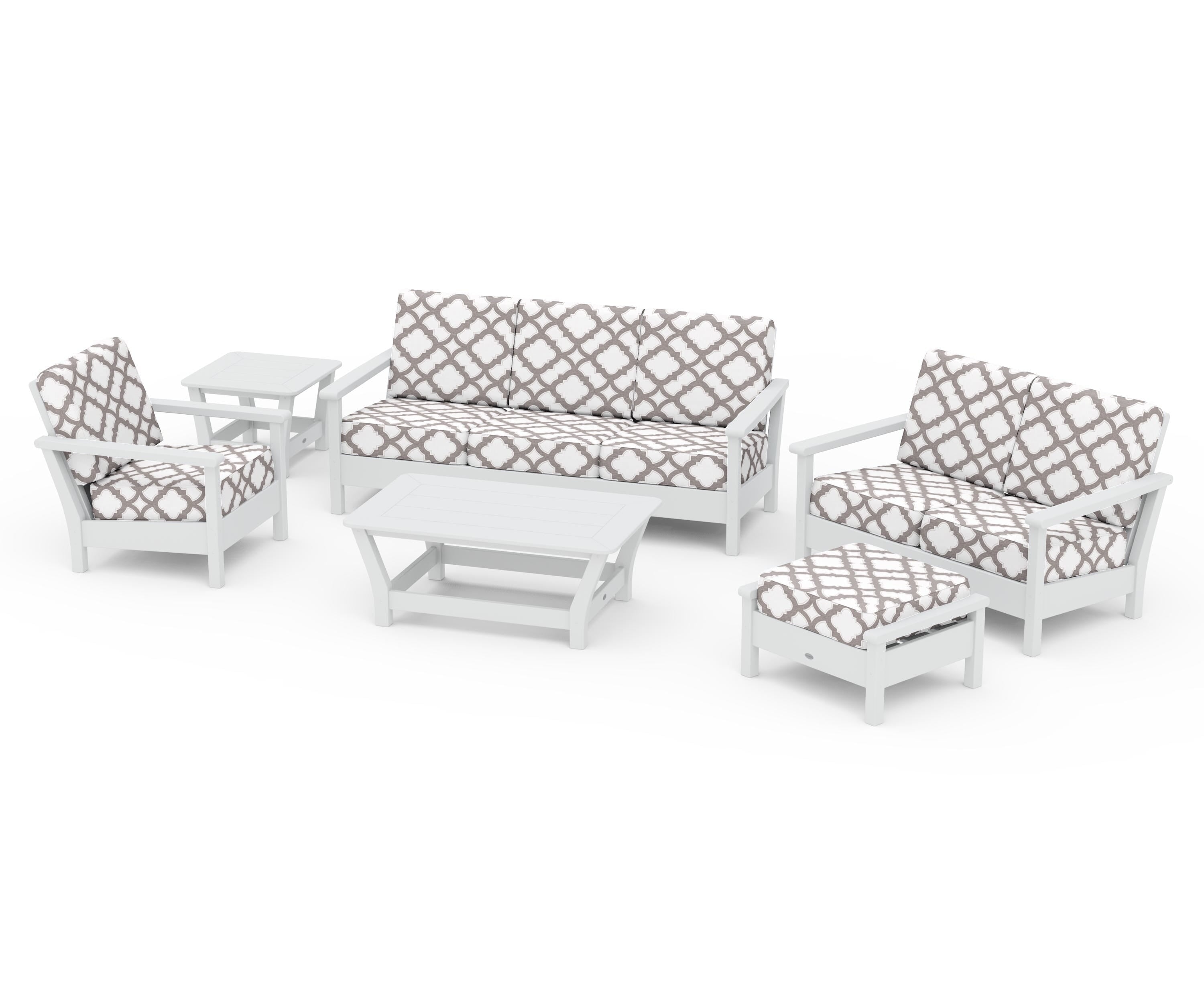 POLYWOOD® Harbour 6-Piece Outdoor Living Set in White / Trellis Grey Mist