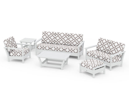 POLYWOOD® Harbour 6-Piece Outdoor Living Set in White / Trellis Grey Mist