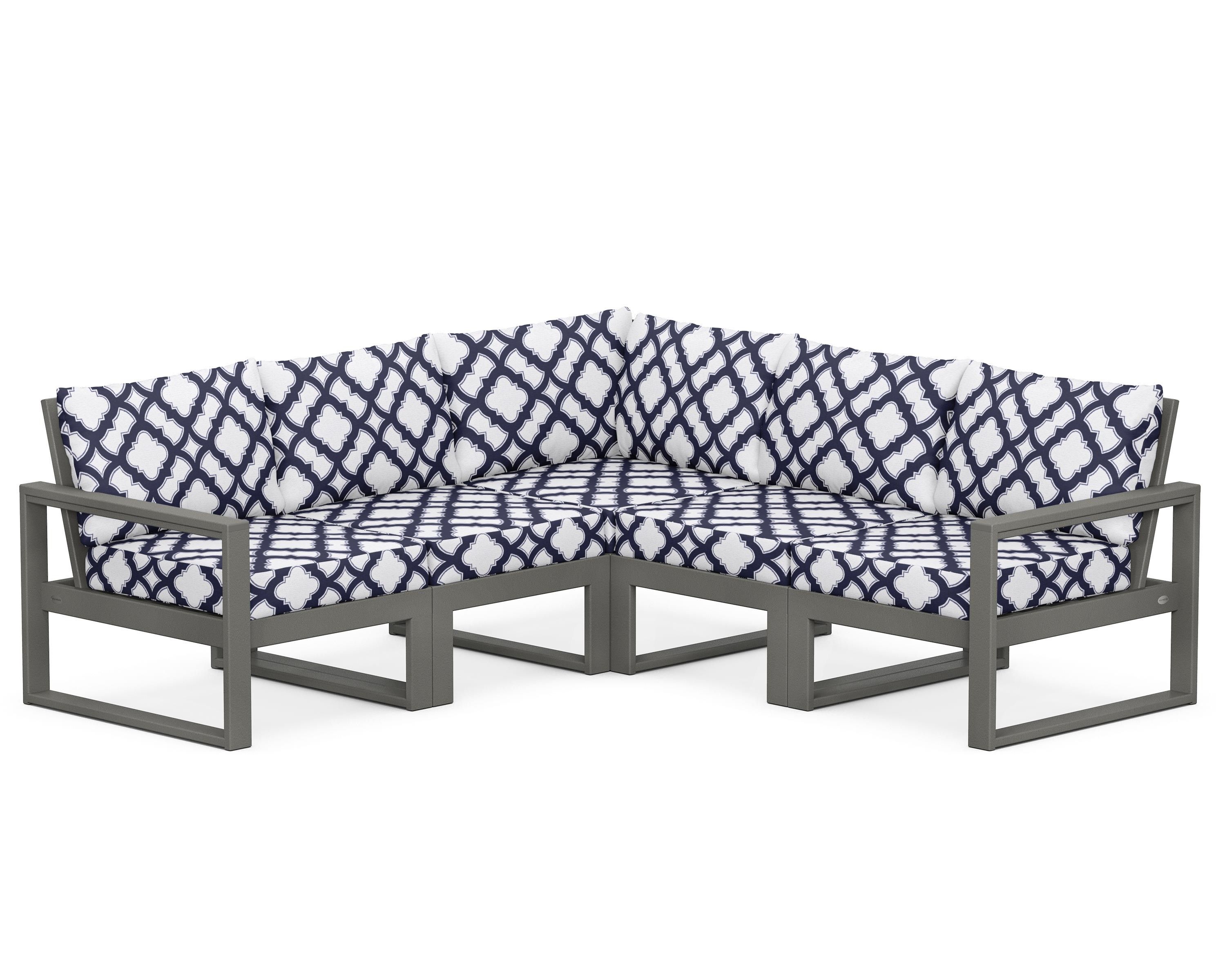 POLYWOOD® EDGE 5-Piece Modular Deep Seating Set in Slate Grey / Trellis Navy
