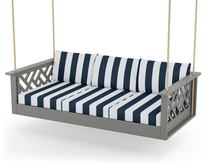POLYWOOD® Chippendale Daybed Swing in Slate Grey / Cabana Stripe Marine Indigo