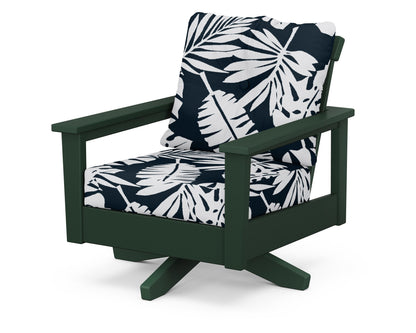 POLYWOOD® Prescott Deep Seating Swivel Chair in Green / Leaf Marine Indigo