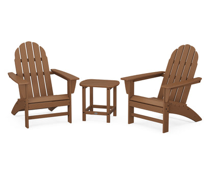 POLYWOOD® Vineyard 3-Piece Adirondack Set with South Beach 18" Side Table in Teak