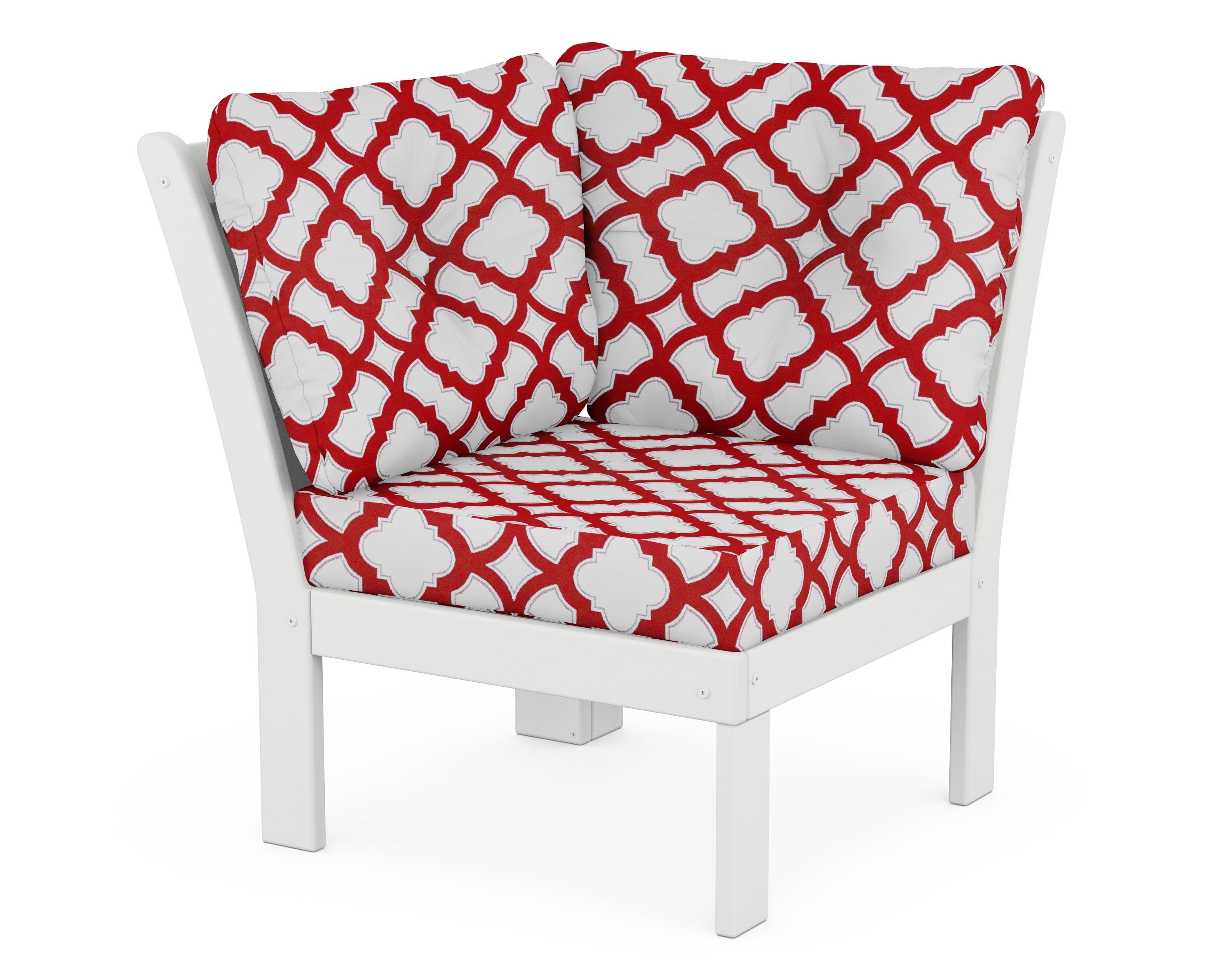 POLYWOOD® Vineyard Modular Corner Chair in White / Trellis Crimson