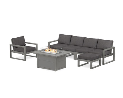 POLYWOOD® EDGE Sectional Lounge and Fire Pit Set in Slate Grey / Ash Charcoal