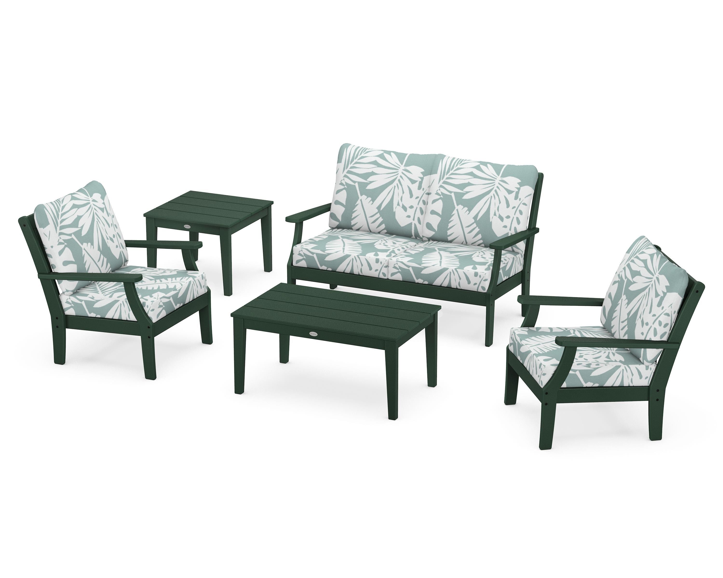 POLYWOOD® Braxton 5-Piece Deep Seating Set in Green / Leaf Glacier Spa