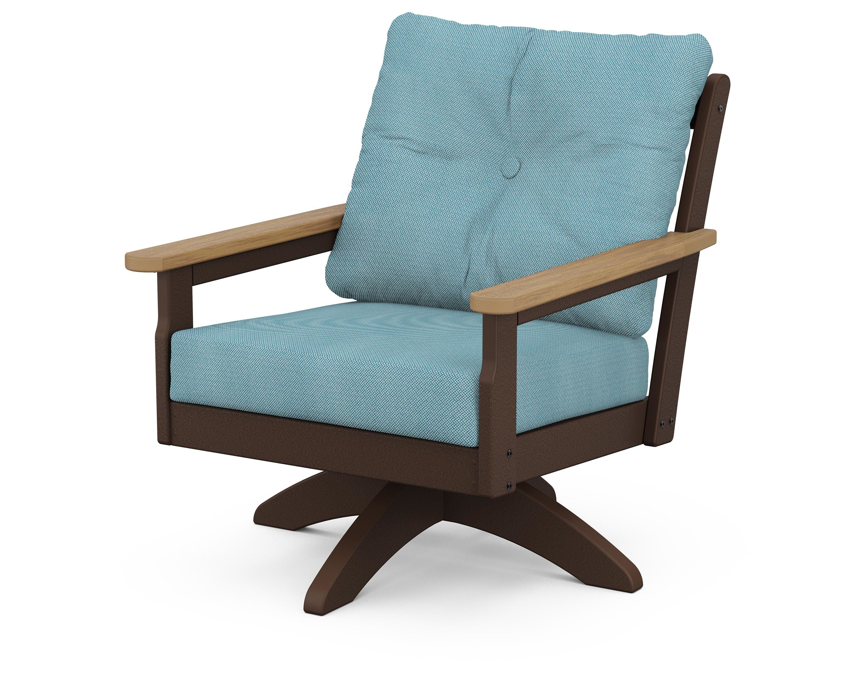 POLYWOOD® Vineyard Deep Seating Swivel Chair in Mahogany / Natural / Lattice Sky Blue