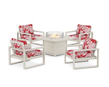 POLYWOOD® EDGE Sectional 5-Piece Deep Seating Set with Fire Pit Table in Sand / Leaf Crimson