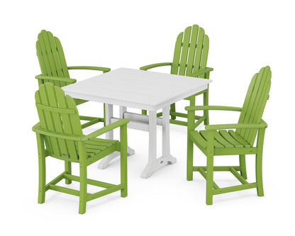 POLYWOOD® Classic Adirondack 5-Piece Farmhouse Dining Set With Trestle Legs in Lime / White