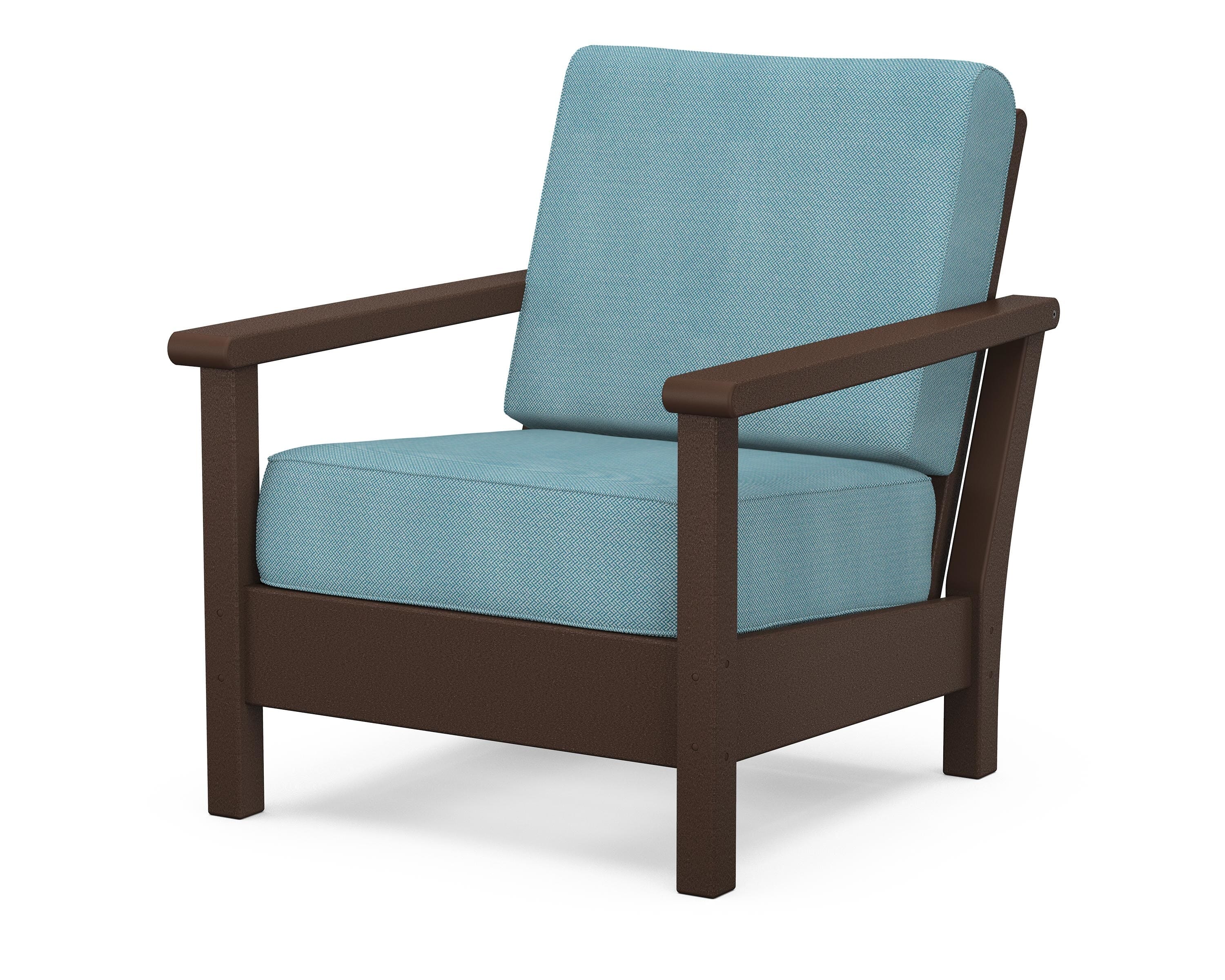 POLYWOOD® Harbour Deep Seating Chair in Mahogany / Lattice Sky Blue