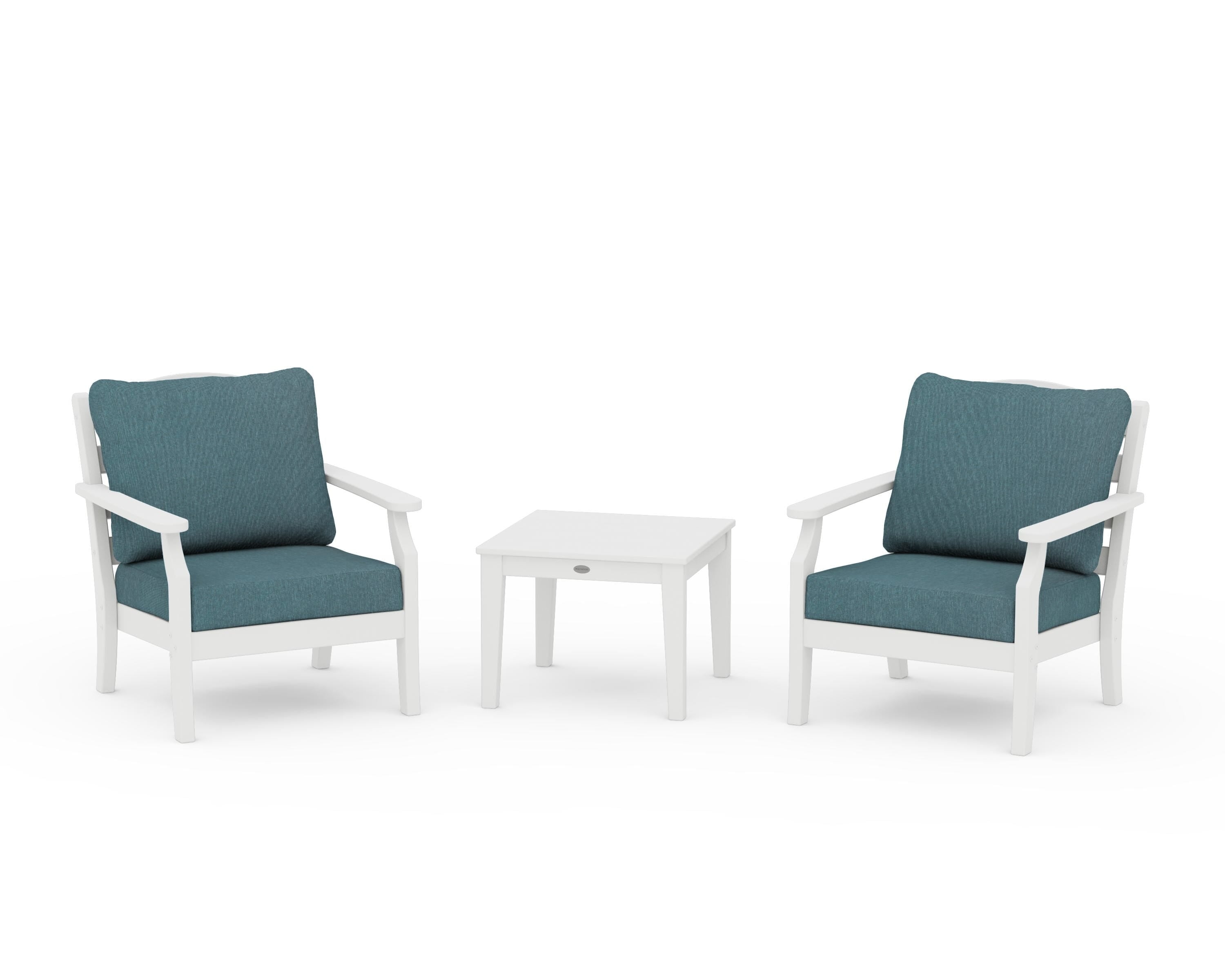 Draper James™ by  POLYWOOD® Savannah 3-Piece Deep Seating Set in White / Ocean Teal
