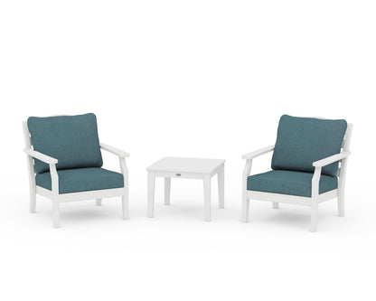Draper James™ by  POLYWOOD® Savannah 3-Piece Deep Seating Set in White / Ocean Teal
