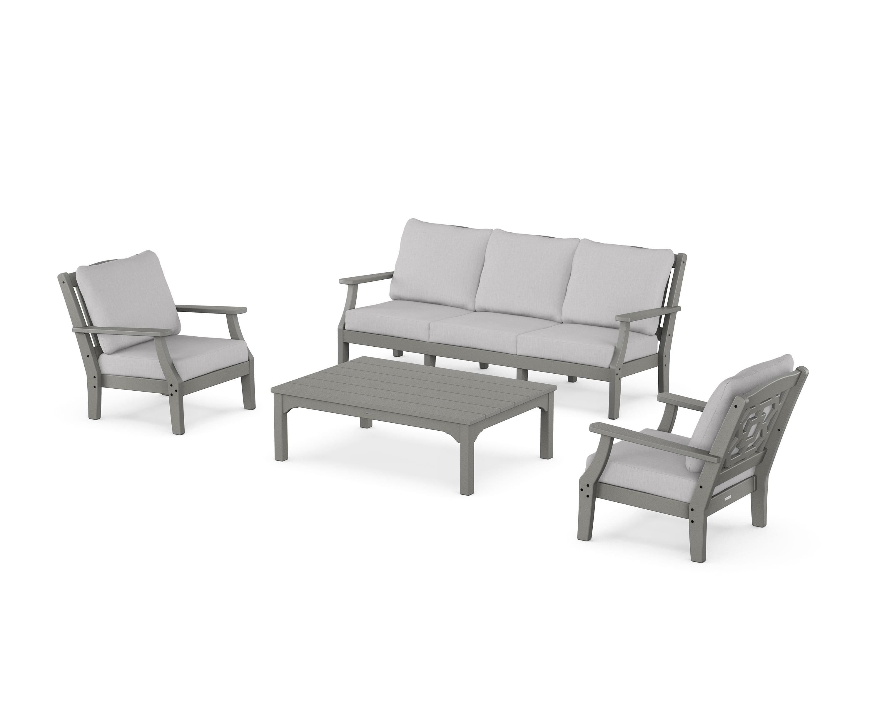 Martha Stewart by POLYWOOD® Chinoiserie 4-Piece Deep Seating Set with Sofa in Slate Grey / Granite