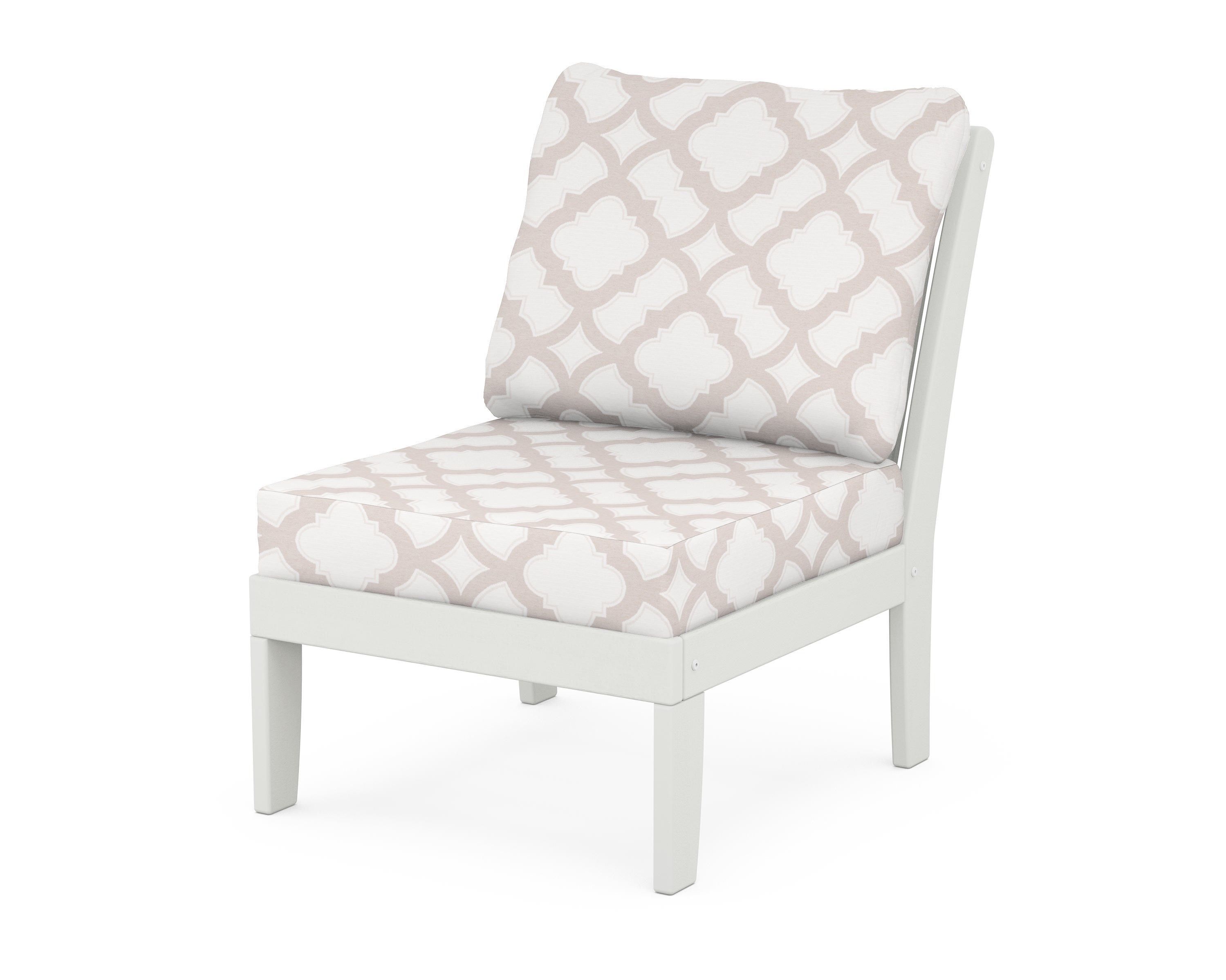 POLYWOOD® Braxton Modular Armless Chair in Vintage White / Trellis Dune Burlap